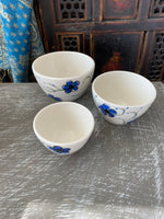 Blue Plumflower Bowls / Set of Three Nesting Bowls #34