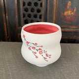 Tea Bowl in Red Cherry Blossom with Bare Porcelain #5 (7 oz)