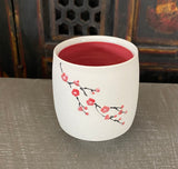 Tea Bowl in Red Cherry Blossom with Bare Porcelain #3 (7 oz)