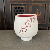Large Tea Bowl in Red Cherry Blossom with Bare Porcelain #1 (12 oz)