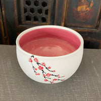 Bowl in Red Cherry Blossom with Bare Porcelain #6 (9 oz)