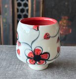 Red Plumflower Tea Bowl #38 (Free Shipping)