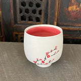 Tea Bowl in Red Cherry Blossom with Bare Porcelain #4 (5 oz)
