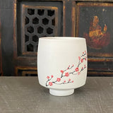 Tea Bowl in Red Cherry Blossom with Bare Porcelain #3 (7 oz)