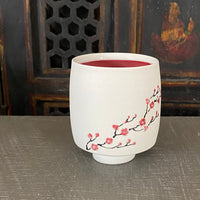 Tea Bowl in Red Cherry Blossom with Bare Porcelain #21 (7 oz)