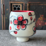 Red Plumflower Tea Bowl #38 (Free Shipping)
