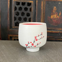 Tea Bowl in Red Cherry Blossom with Bare Porcelain #22 (5 oz)