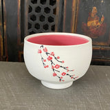 Bowl in Red Cherry Blossom with Bare Porcelain #6 (9 oz)