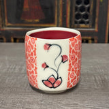 Geometric Pattern Yunomi /  Juice Cup in Red (Free Shipping)