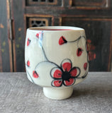 one-of-a-kind cherry blossom wine cup #39, red interior glaze, side 2 view