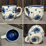 Oval Blue Plumflower Mug (#M2) 13 oz (Free Shipping)