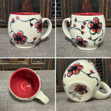 Oval Red Plumflower Mug (#M5) 13 oz (Free Shipping)