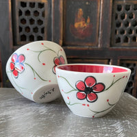 Red Plumflower Bowls / Set of Two Nesting Bowls #66